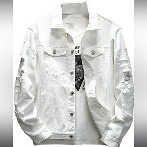 Distressed Men’s White Denim Jacket